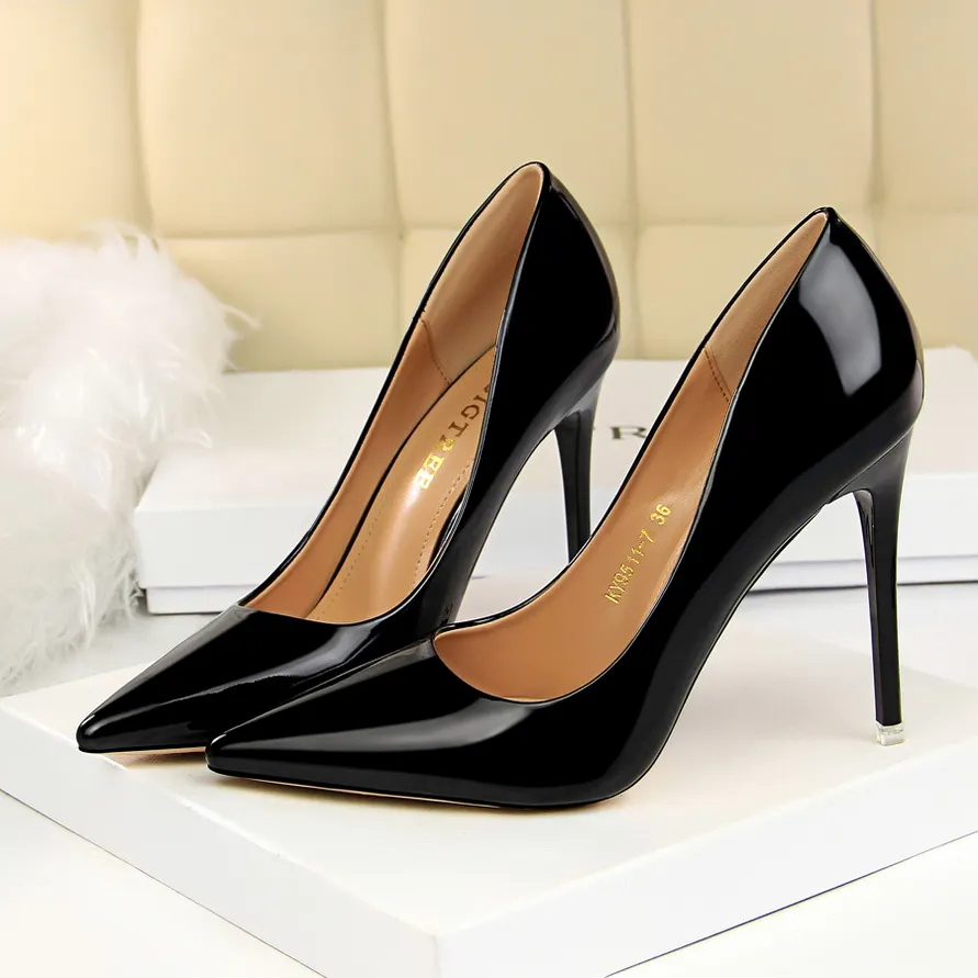 Women Patent Leather Pumps 7.5cm 10.5cm High Heels Lady Stiletto Low Heels Wedding Bridal Mteallic Silver Gold Sparkly Shoes - Deanwangkt