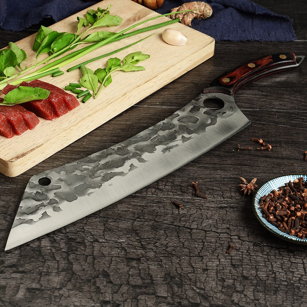 HULIANFU Sowoll Kitchen Knife High Carbon Steel 12.5 Inch Long Chef Knife Forged Vegetable Cooking Cleaver Cutting Slicer Meat Knife Tool - Deanwangkt