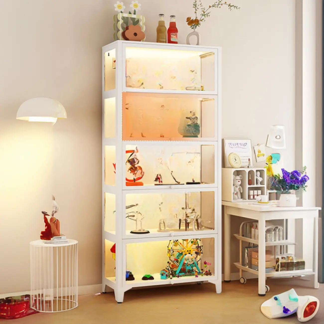 Modern 5 Shelves Glass Display Cabinets with LED Lighting