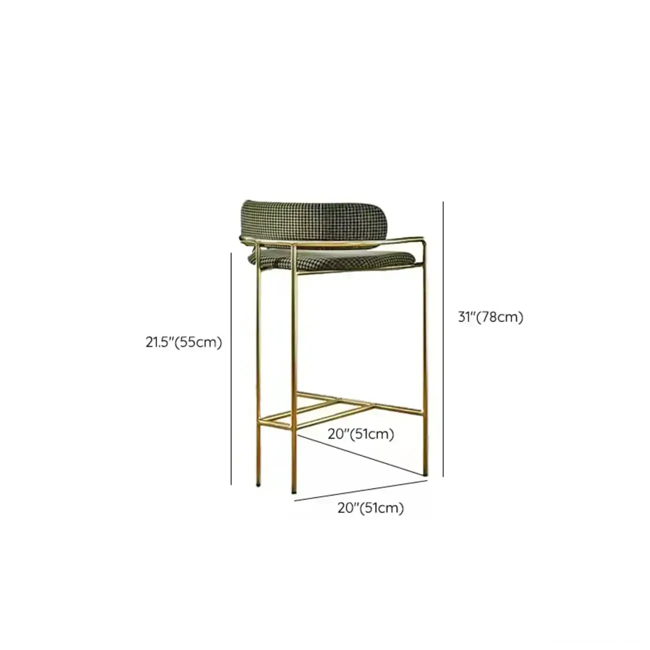Art Deco Gold Green Cotton Upholstered Bar Stool