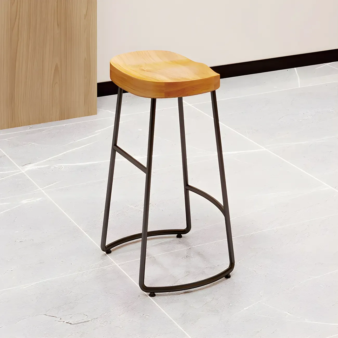 Saddle Wood Backless Bar Stools Metal Frame