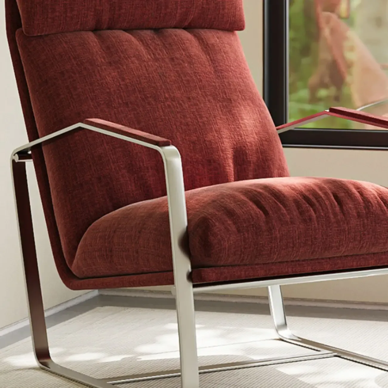 Modern Chenille High-Back Accent Chair With Arms