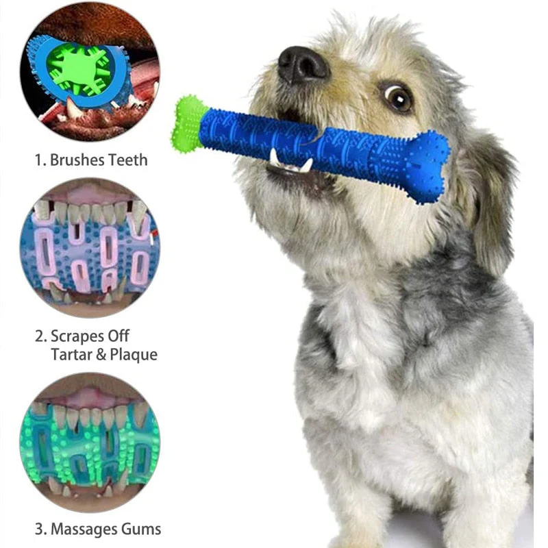 HULIANFU Puppy Brush Dog Toothbrush Chew Toy Stick Cleaning Massager Pet Teeth Cleaning Toys Multifunctional Silicone Doggy Dental Care - Deanwangkt