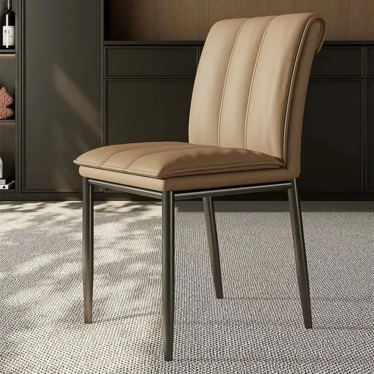 Low Back Upholstered Dining Chairs with Vertical Tufting
