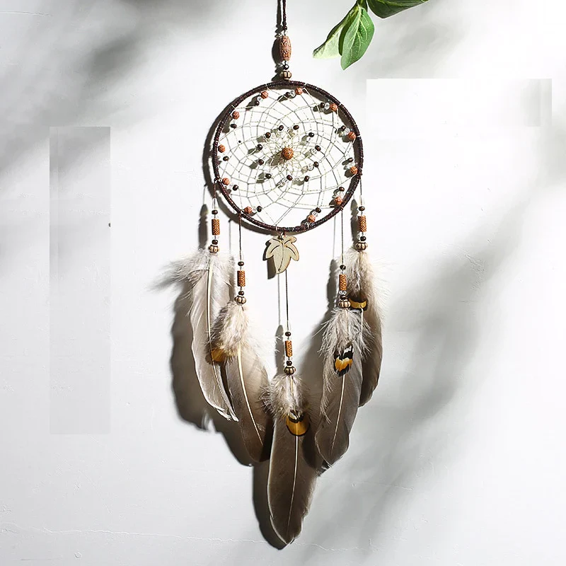 HULIANFU Original silver gray dream catcher 2 ring Indian feather hanging art gifts to bestie friends creative valentine's day gifts - Deanwangkt