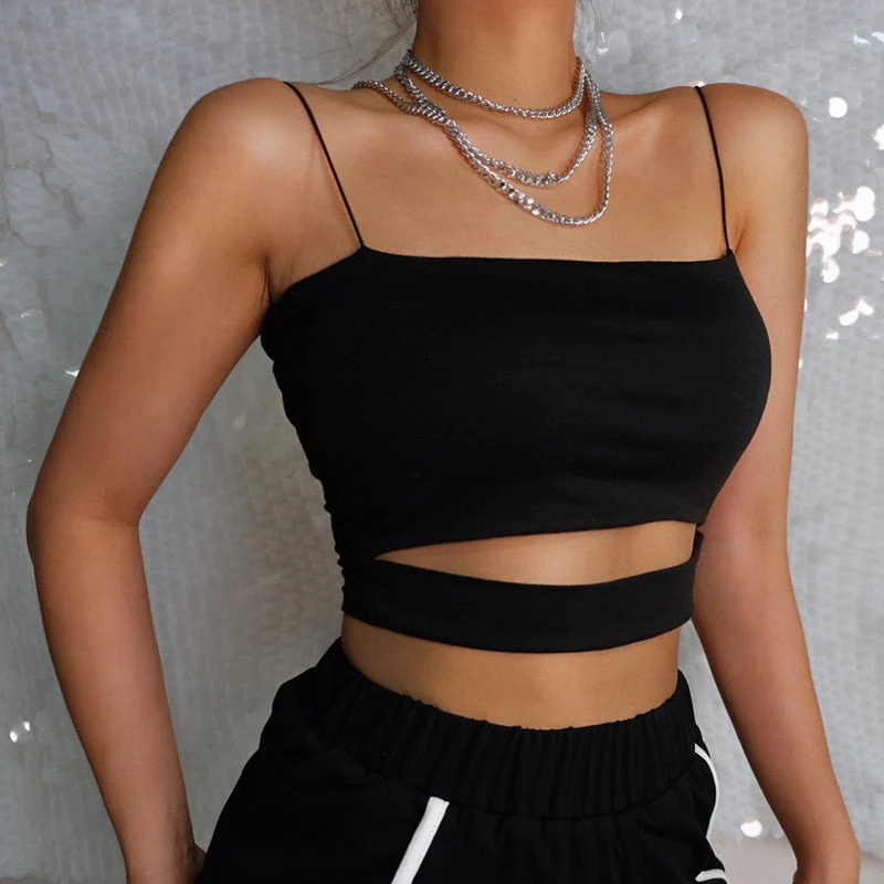 Hulianfu New Fashion Hot Sexy Women Summer Sexy Casual Sleeveless Cut-Out Short Tee Shirt Crop Top Vest Strap Tank Top Blouse - Deanwangkt