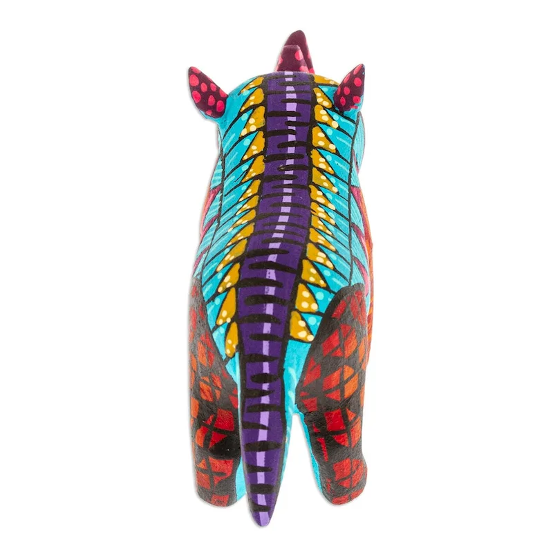 Novica Handmade Aquamarine Rhino Wood Alebrije Figurine