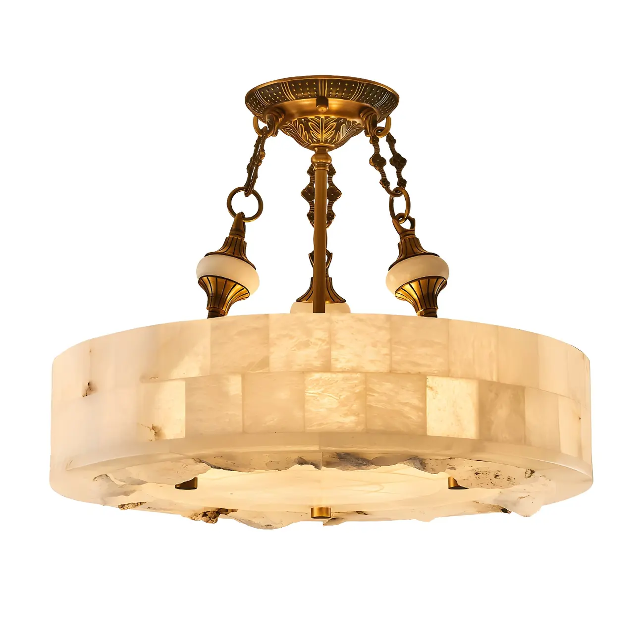 Luxurious Gold Alabaster Cylindrical Chandelier