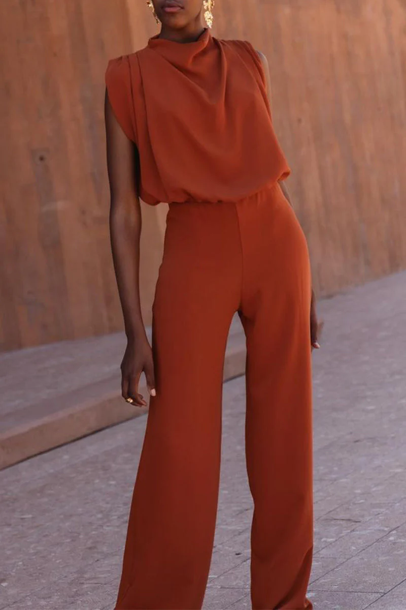 hulianfu Casual Simplicity Solid Backless Half A Turtleneck Regular Jumpsuits - Deanwangkt