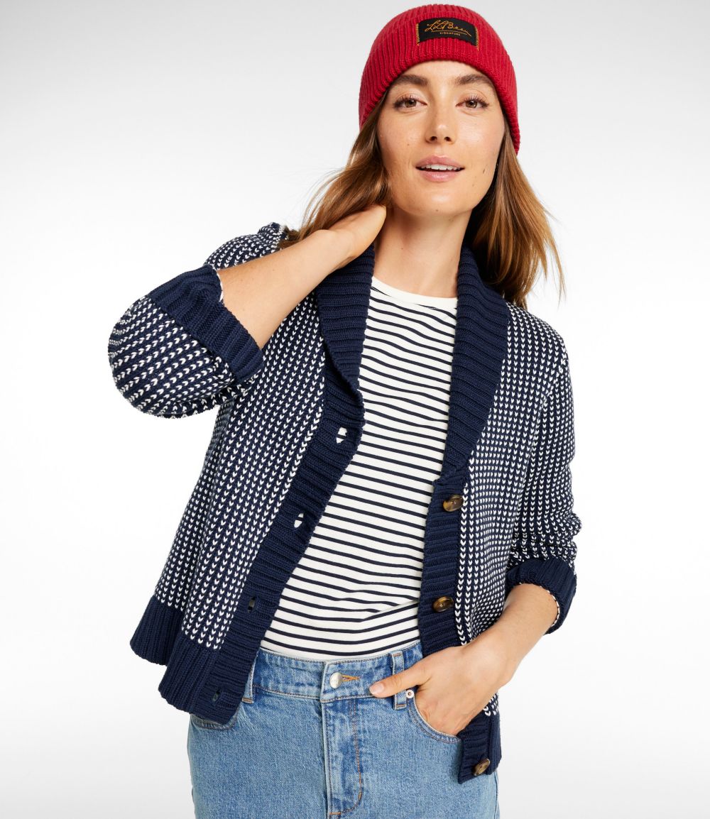 Women's Signature Original Cotton Sweater, Shawl Cardigan Bird's-Eye