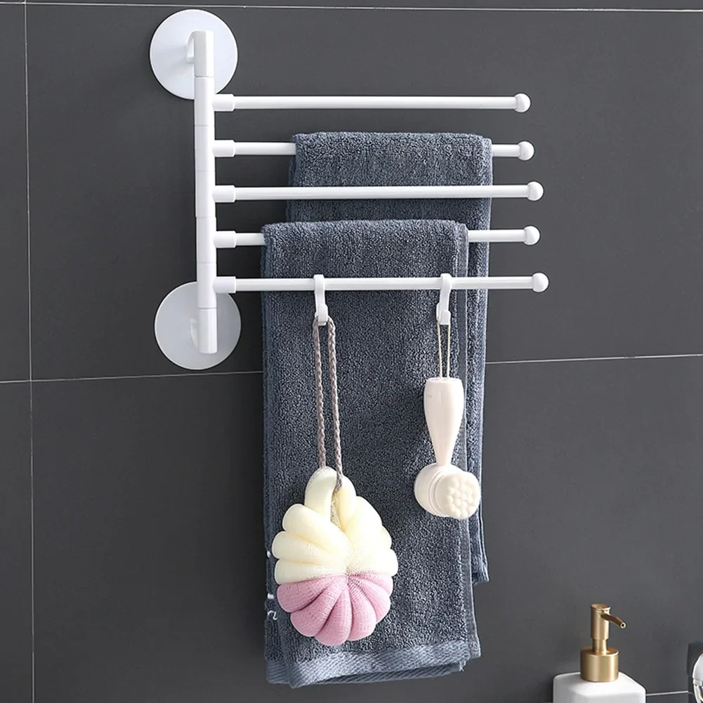 HULIANFU Multi-bar Wall Mounted Rotating Towel Rack Punch-free 180 Degree Bathroom Bath Towel Hanger Holder Stand Tools Accessories - Deanwangkt