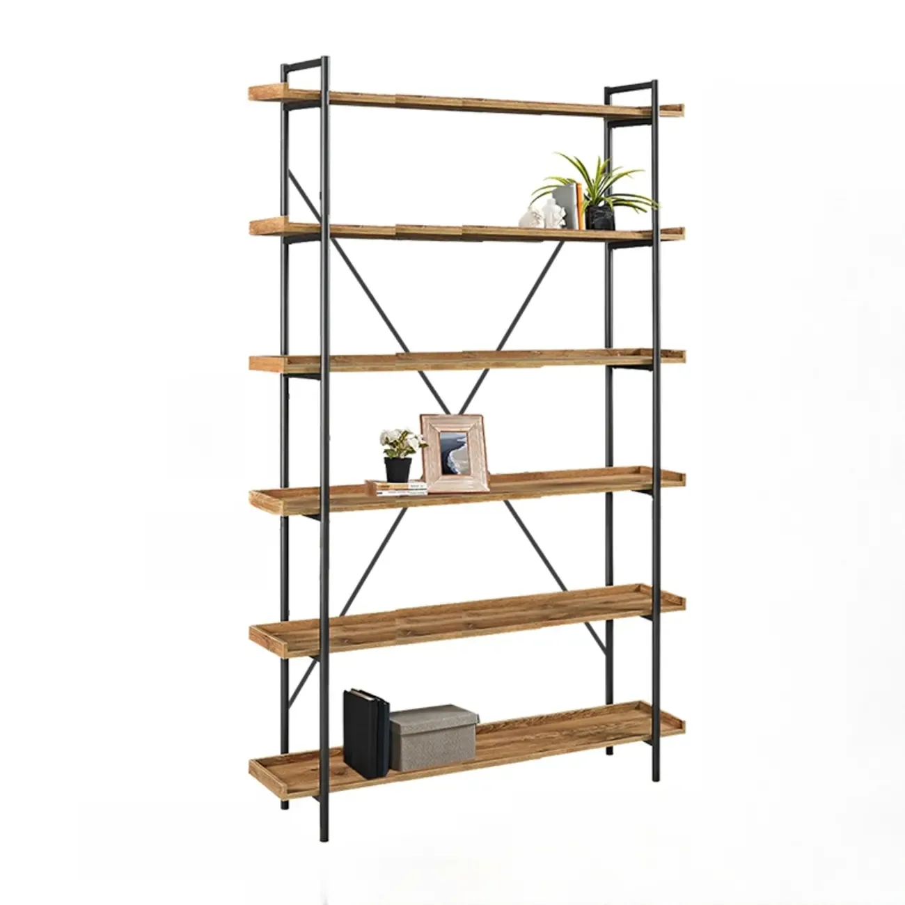 5-Tier Open Back Metal Frame Rectangular Bookcase