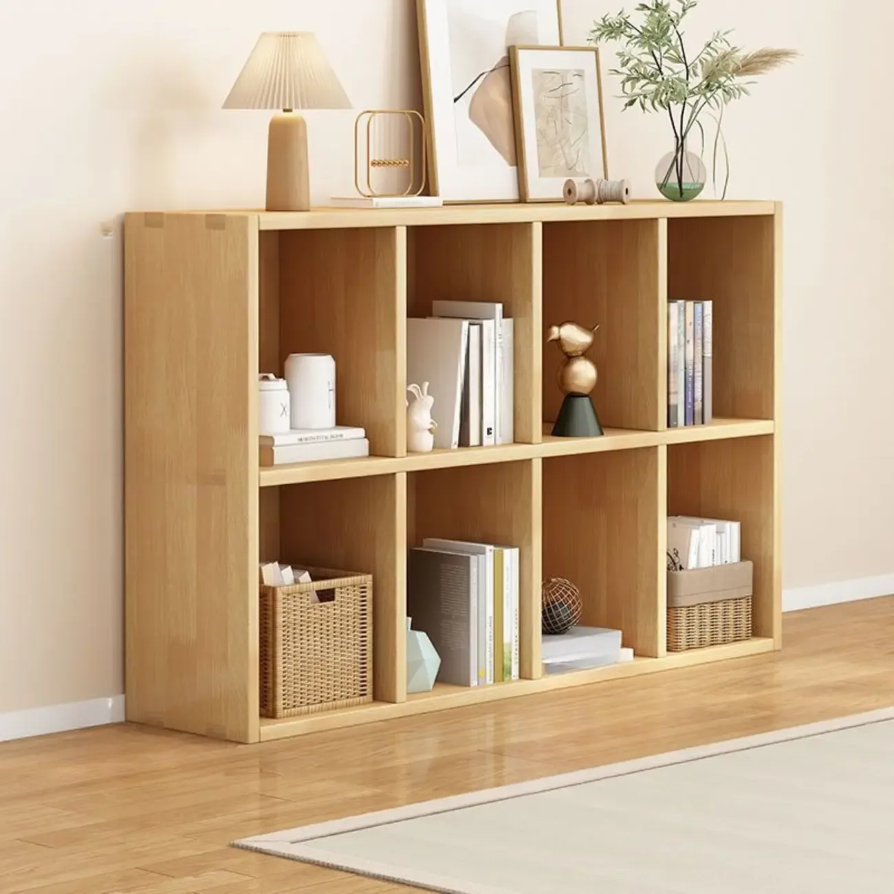 Modern Oak Bookcase Spacious Shelves Multi-Cabinets
