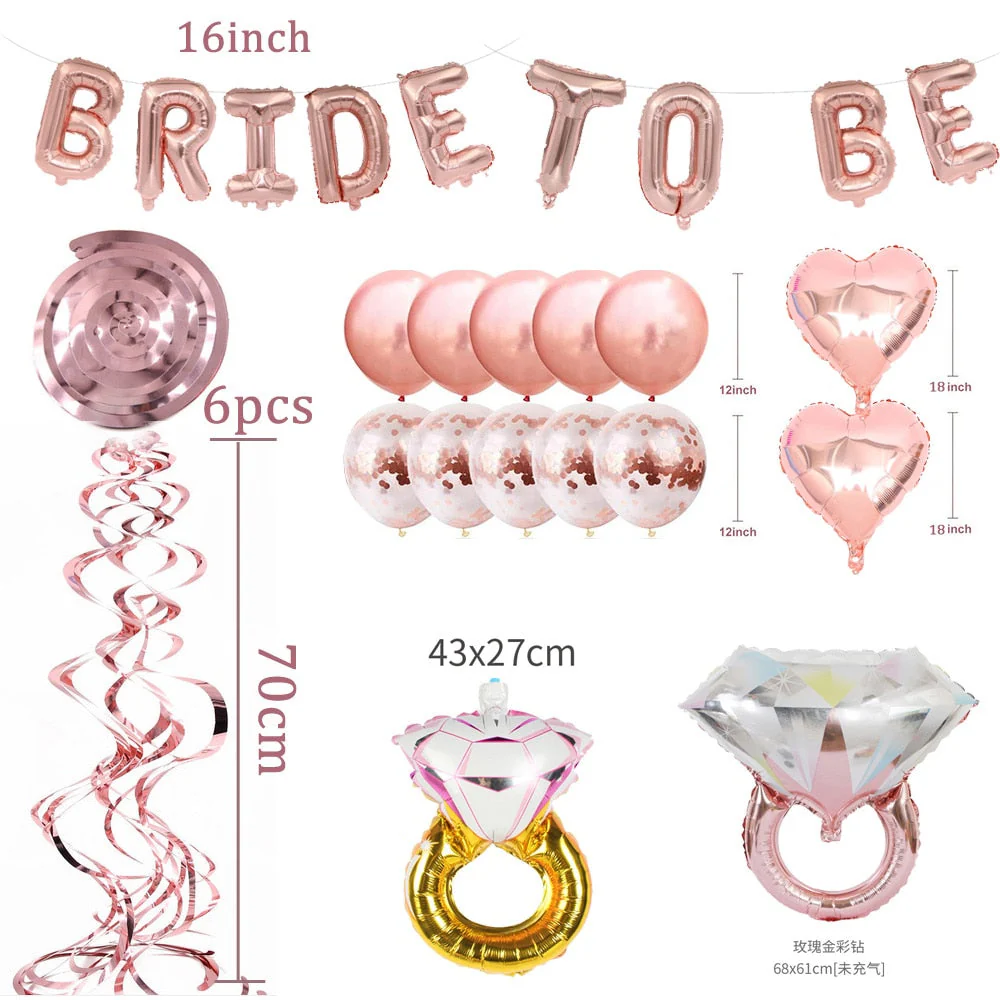 HULIANFU Rose Gold Spiral Streamers Bride To Be Letter Foil Balloon Bachelorette Party Decoration Hen Party Wedding Bridal Shower Supplie - Deanwangkt