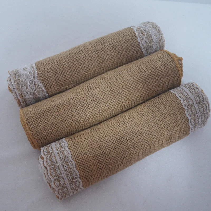 HULIANFU Jute Lace Burlap Table Runner Vintage Hessian Rustic Country Wedding Party Decor Christmas Dining Room Resturant Table Runners - Deanwangkt