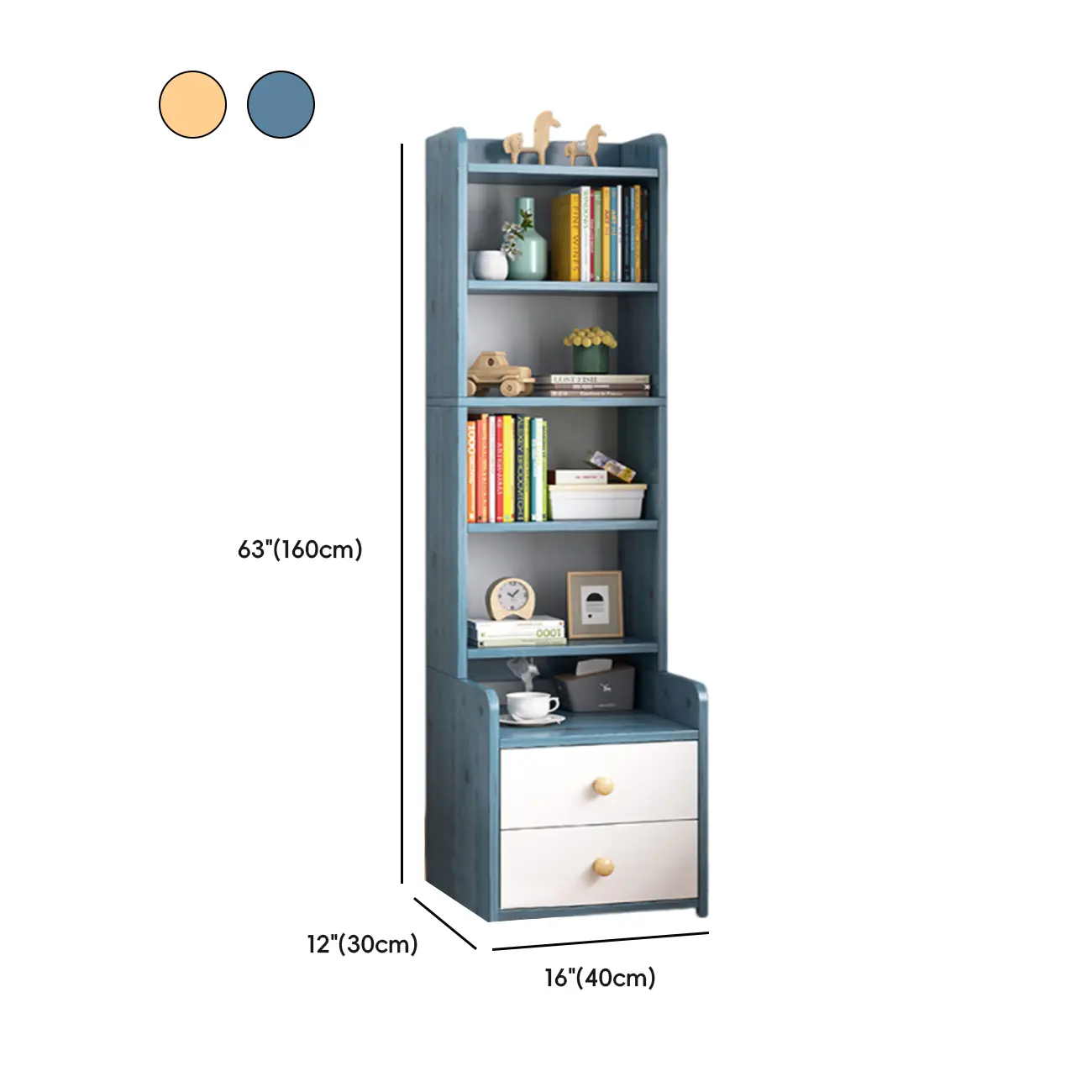 Modern Tall Wood Spacious Shelves 2-Drawer Nightstand