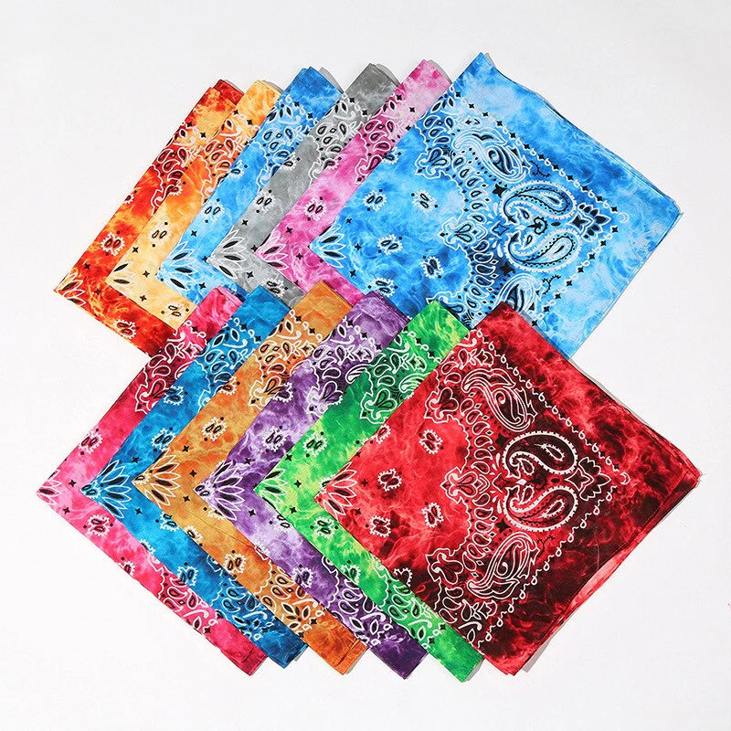 HULIANFU Tie Dye Bandana Cotton Paisley Bandanas Headbands Cowboy Handkerchiefs for Men and Women Colorful Hip-Hop Cycling Outdoor - Deanwangkt