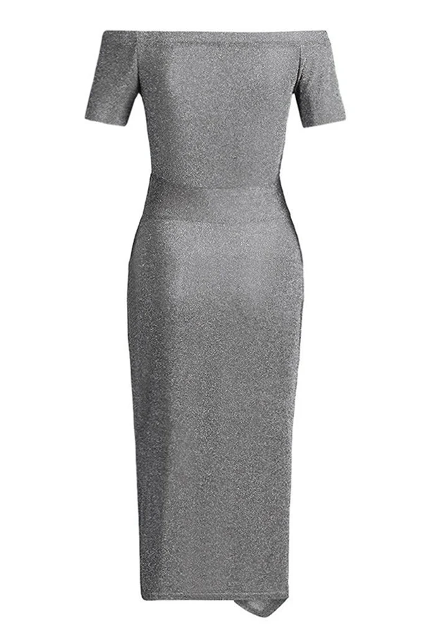 hulianfu Fashion Elegant Solid Slit Sequined Off the Shoulder Wrapped Skirt Dresses(3 Colors) - Deanwangkt