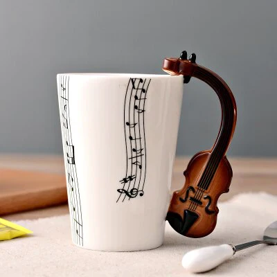 HULIANFU Novelty Music Note Cup Ceramic Guitar Coffee Mugs Personality Tea/Milk/Juice/Lemon Water Bottle Christmas Birthday Gift - Deanwangkt