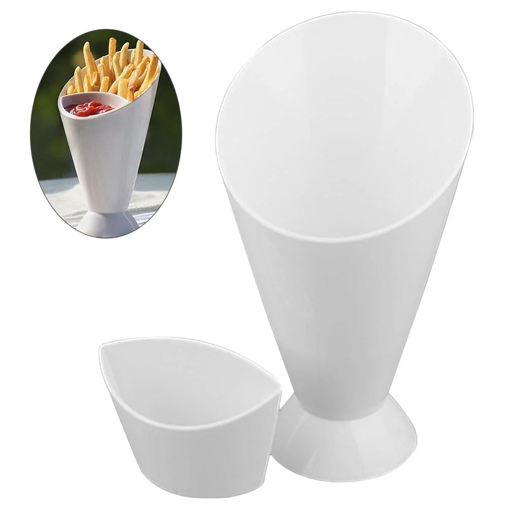 HULIANFU Plastic Cup Self Stand 2 in 1  French Fries Shelf Holder Assorted Sauce Chips Snack Cone Dip Cup Tableware Two Cup-mouth Kitchen - Deanwangkt