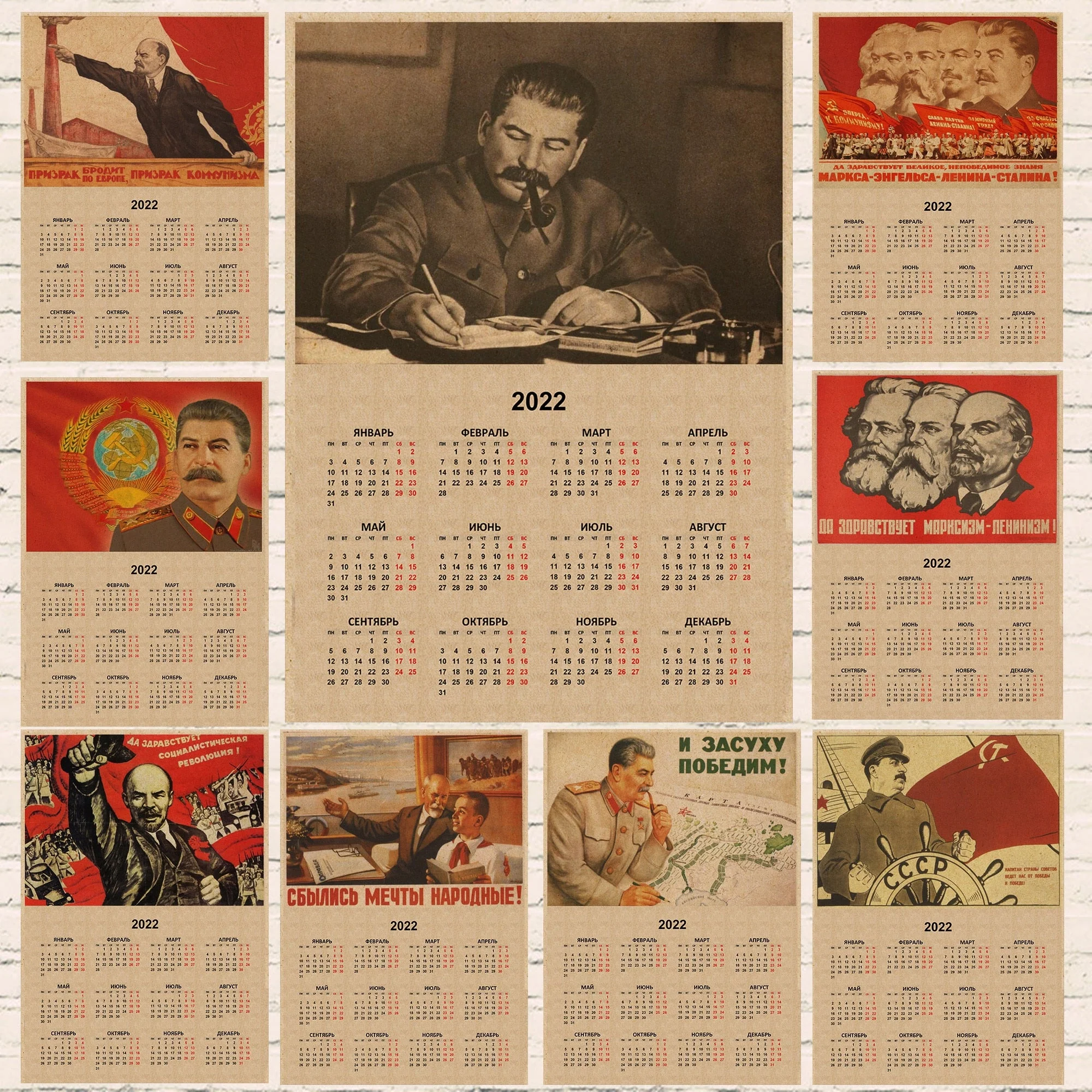 HULIANFU Russian Version Kraft Paper Posters of The Soviet Union CCCP USSR President Stalin Marx Lenin  Calendar Sticker Home Decor - Deanwangkt