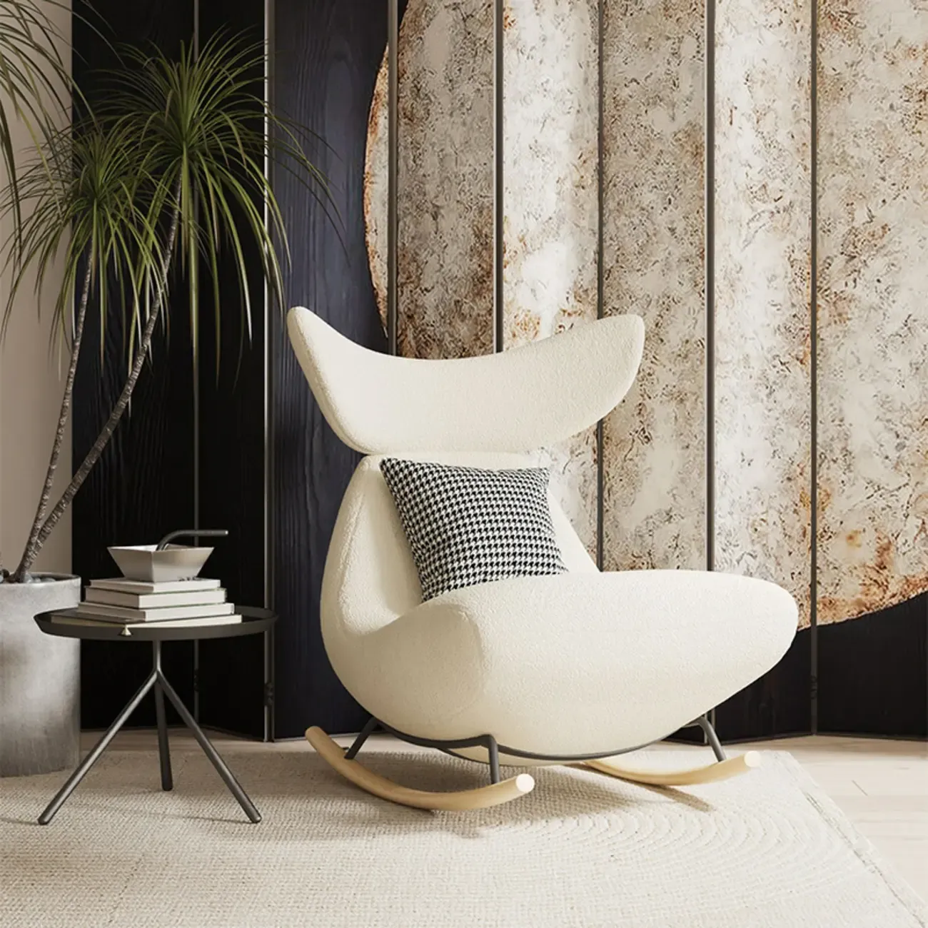 Upholstered Rocking Chair in Whale Shaped with Ottoman