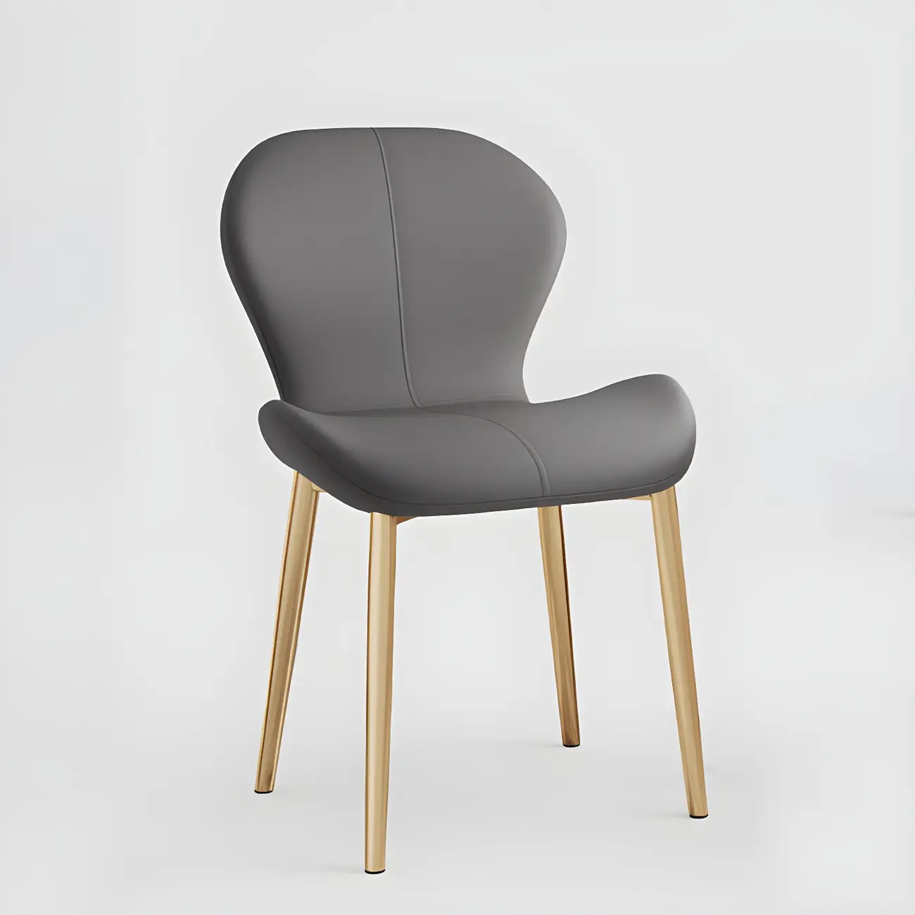 Art Deco Curved Back Leather Dining Chair Solid Back