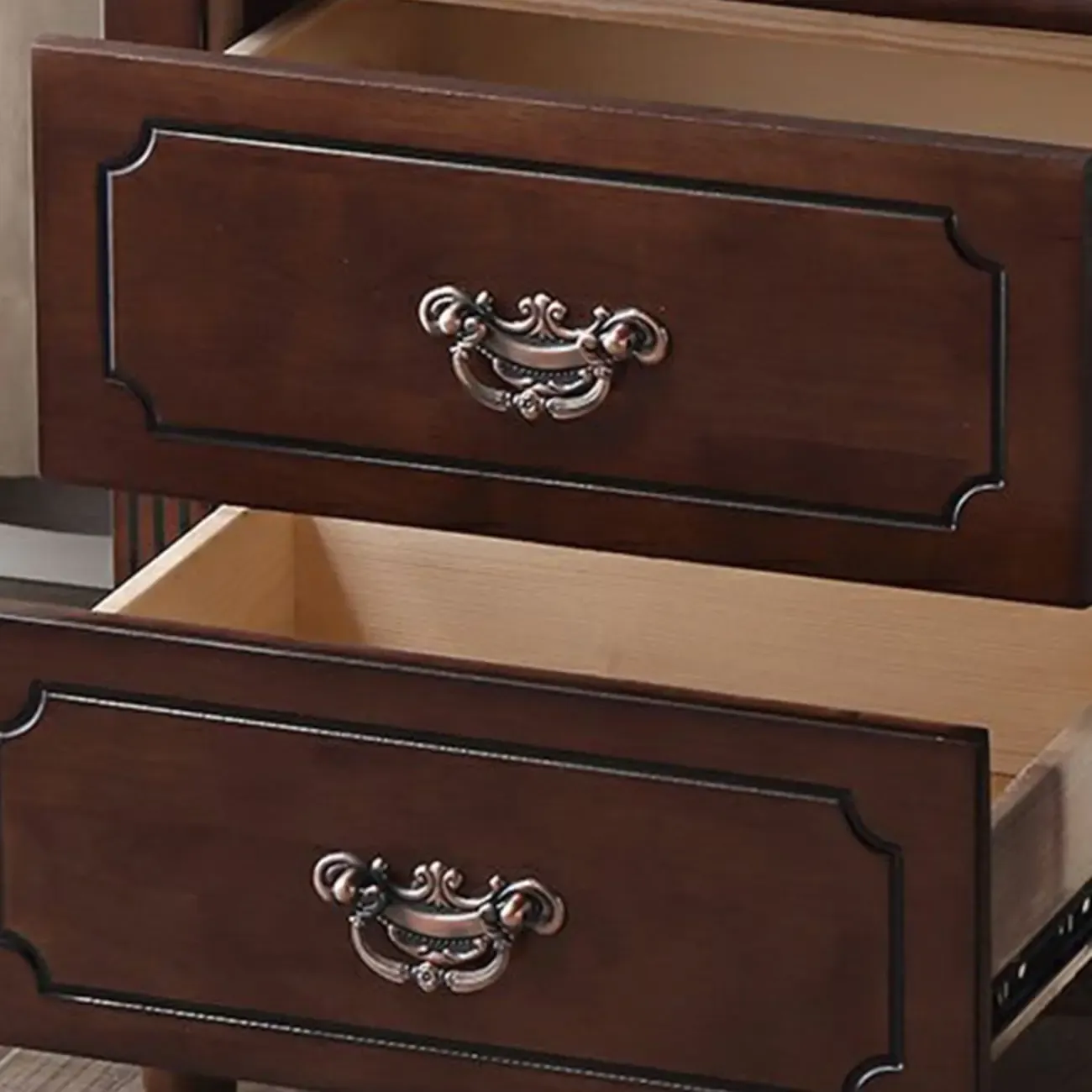 Classic Wood White Carved 2-Drawer Nightstand