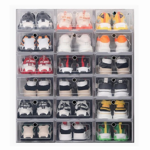 HULIANFU Wholesale 24pcs Shoe Box Set Classic White Foldable Storage Plastic Clear Home Organizer Shoe Rack Stack US CA&NJ warehouse - Deanwangkt