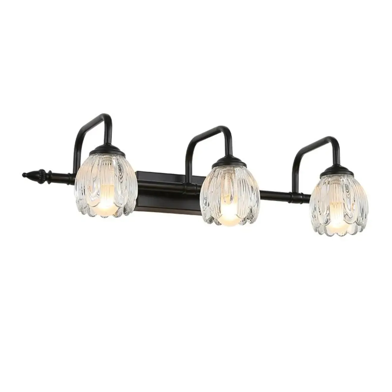 Elegant 3 heads Black Metal Wall Lamp with Crystal Globe