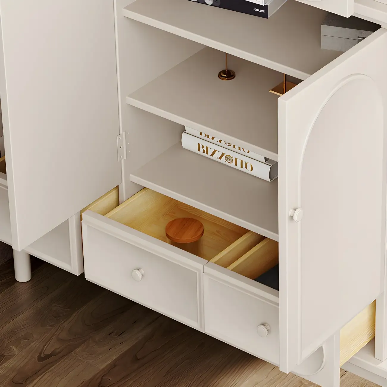 Modern White Wooden Multi-functional Utility Living Room Cabinet