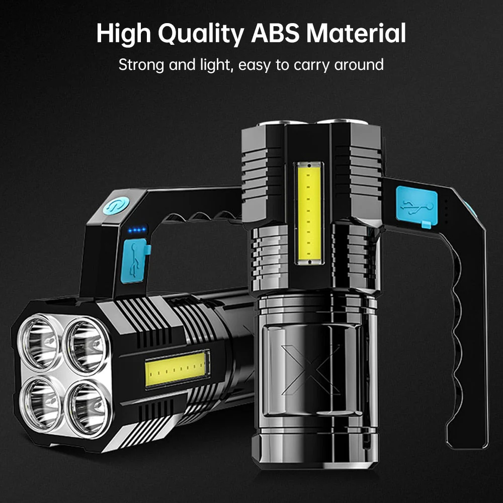 HULIANFU Powerful LED Flashlight USB Rechargeable Handheld Lantern Camping Portable Lamp Built in Battery Lighting COB 4 LED Flashlights - Deanwangkt