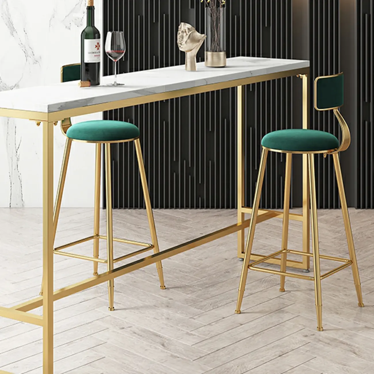 Glam White Marble Gold Iron Trestle Footrest Bar Tables