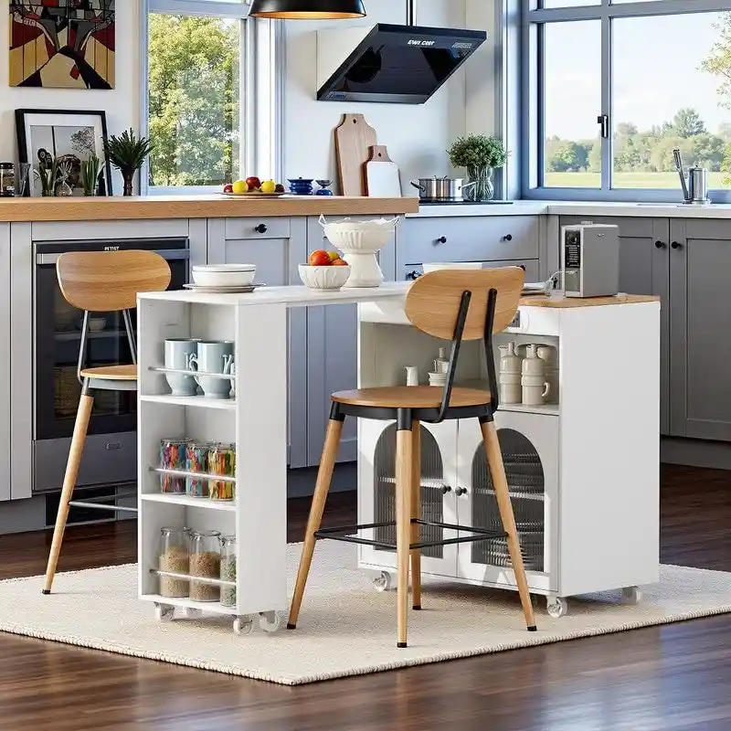Randy Rolling Kitchen Island With Extended Table