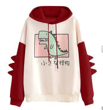 Winter dino hoodie Tops Dinosaur Oversized Cartoon Hoodie Women Fashion Sweatshirt Casual Print Korean Style Thicken Sweatshirt - Deanwangkt