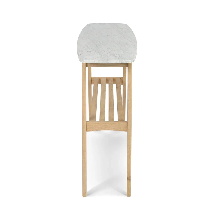 Castello 43 Rectangular Italian Carrara White Marble Console Table with Shelf - 43L x 12W x 31H - 43L x 12W x 31H