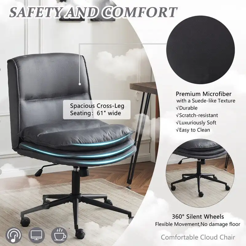 Upholstered Armless Polyester Fiber Task Office Chair With Wheels
