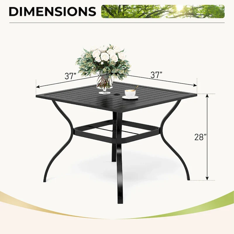 MAISONARTS 5 Piece Patio Dining Set,4 Sling Dining Swivel Chairs and 37  Square Metal Table with 1.57  Umbrella Hole