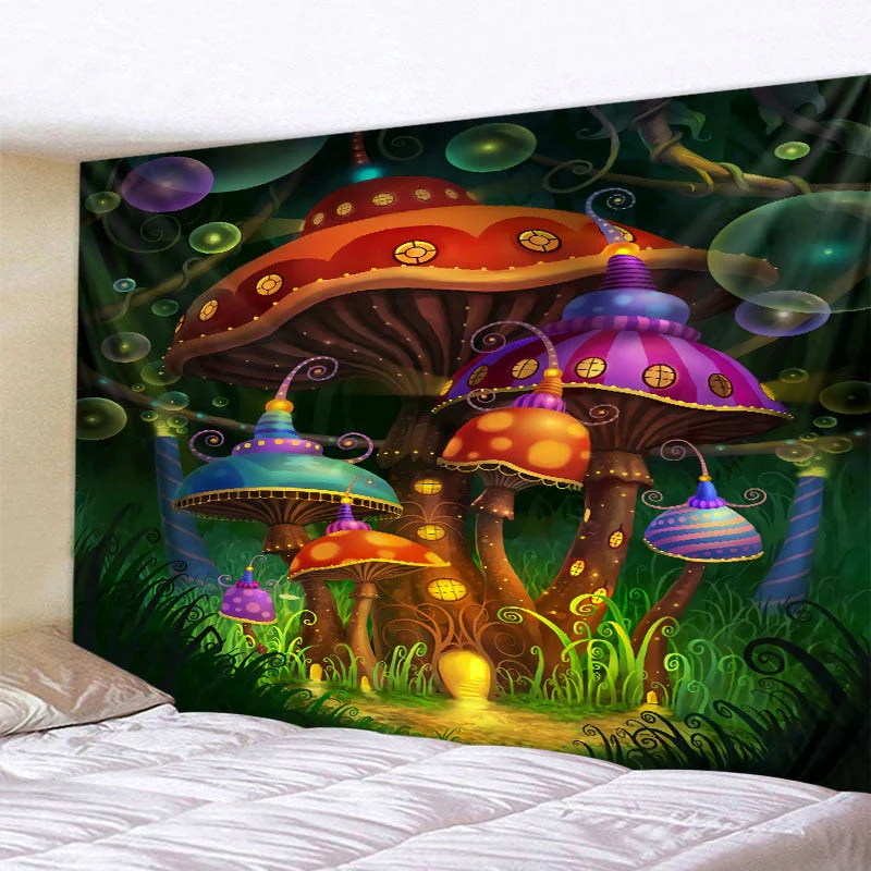 HULIANFU Psychedelic Mushroom 3D Printing Tapestry Hippie Fantasy Colorful Art Tapestry Mandala Bohemian Family Dormitory Wall Decoration - Deanwangkt