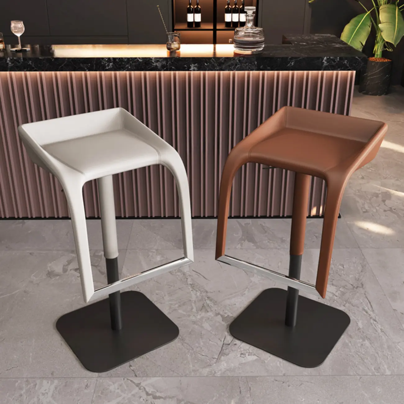 Modern Rectangle Backless Leather Adjustable Swivel Bar Stools