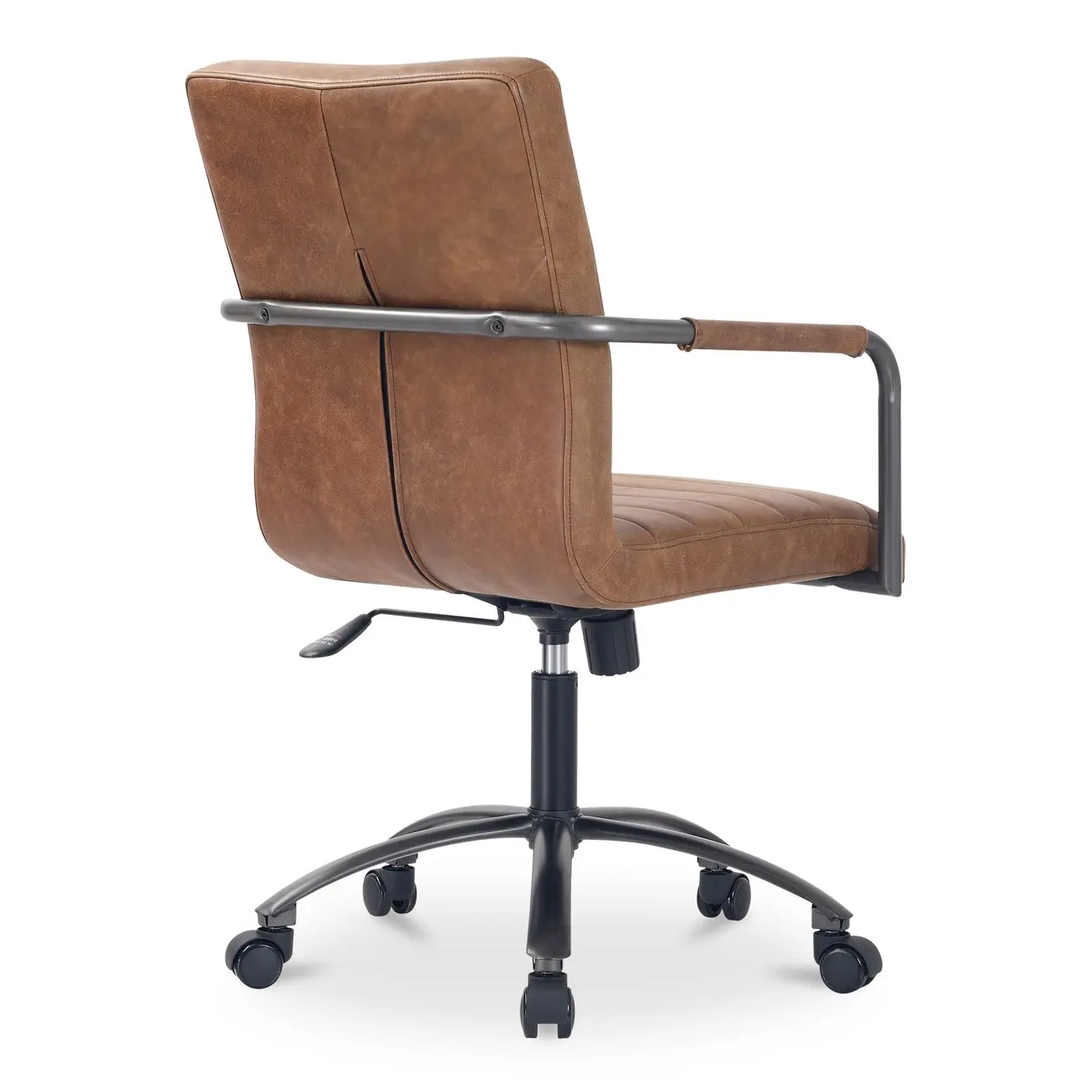 Mid-Back Genuine Leather Swivel Desk Chair with Arms