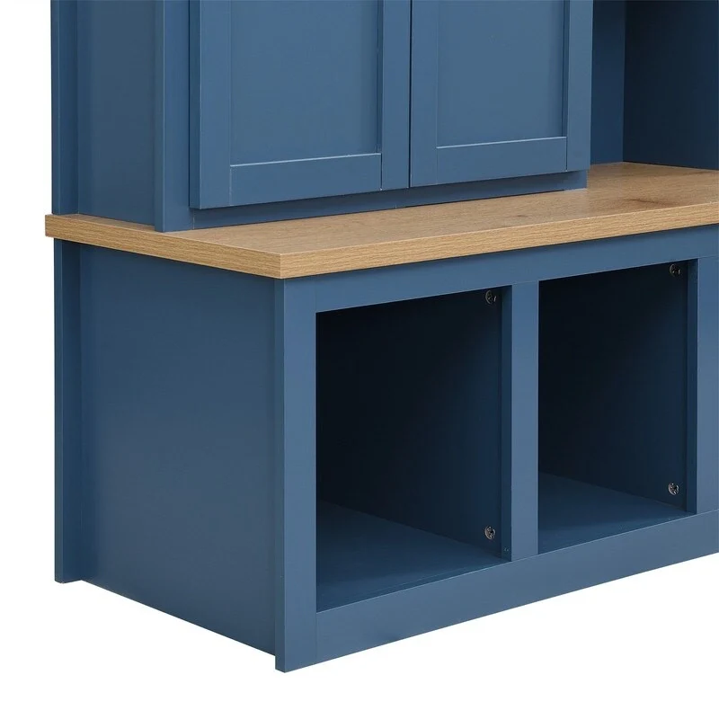 Farmhouse 4-in-1 Hall Tree with Open Display Shelves, Mudroom Shoe Bench with Open Compartments, Entryway Coat Rack with 6 Hooks