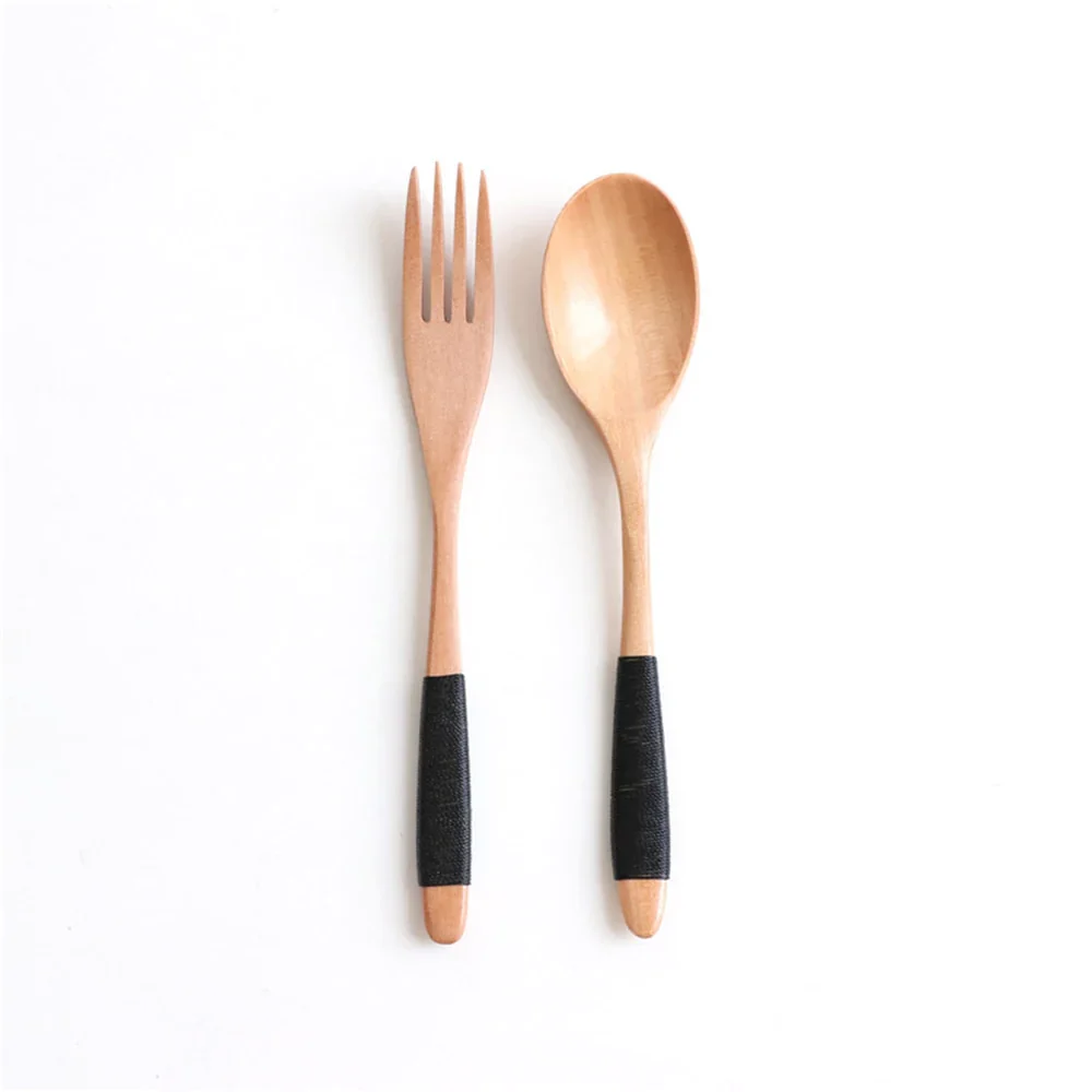HULIANFU Natural Wooden Spoon & Fork Dinner Kit Rice Soups Utensil Cereal Handmade  Home Tableware Dinnerware Cutlery For Kicthen - Deanwangkt