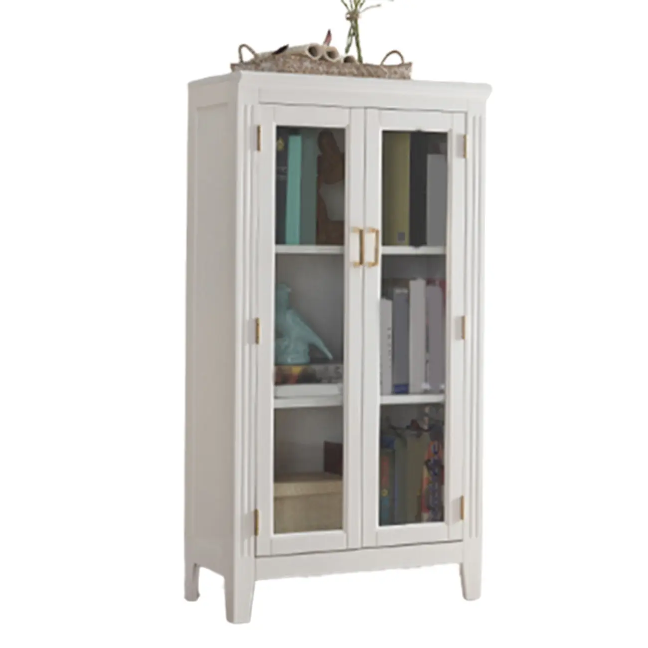 Mid-Century Modern Home Accent Wood Glass Paned Cabinet