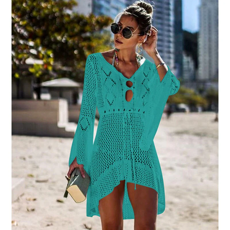 Sexy Cover Up Bikini Women Swimsuit Cover-up Beach Bathing Suit Beach Wear Knitting Swimwear Mesh Beach Dress Tunic Robe - Deanwangkt