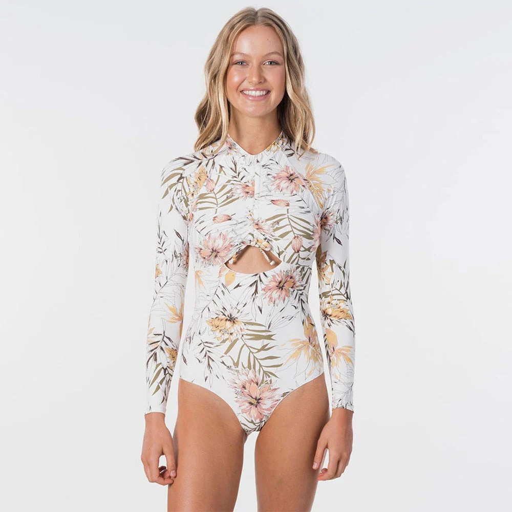 Long Sleeve Print Floral New One Piece Swimsuit Swimwear Women Bathing Suit Backless Swimsuit Vintage Surfing Swim Suit - Deanwangkt