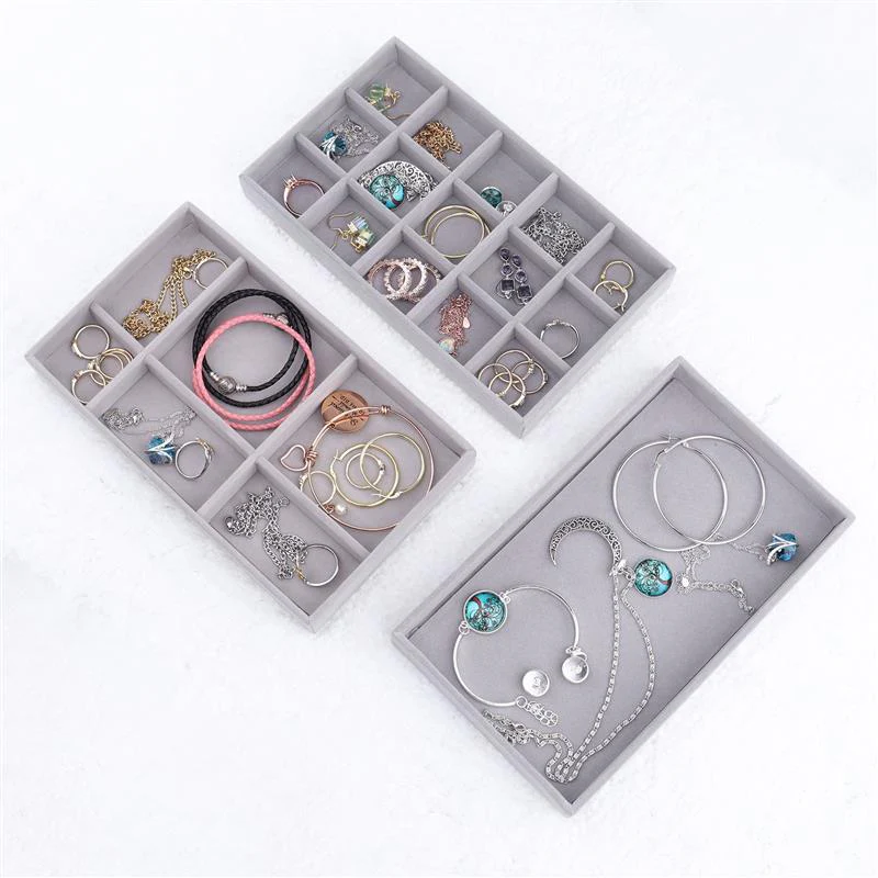 HULIANFU Velvet Jewelry Display Tray Case Hot Sales Stackable Exquisite Jewellery Holder Portable Ring Earrings Necklace Organizer Box - Deanwangkt