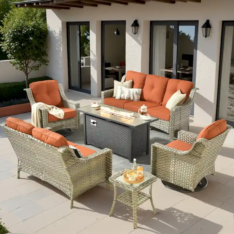 XIZZI 6-piece Patio Wicker Furniture Set with Fire Pit Table