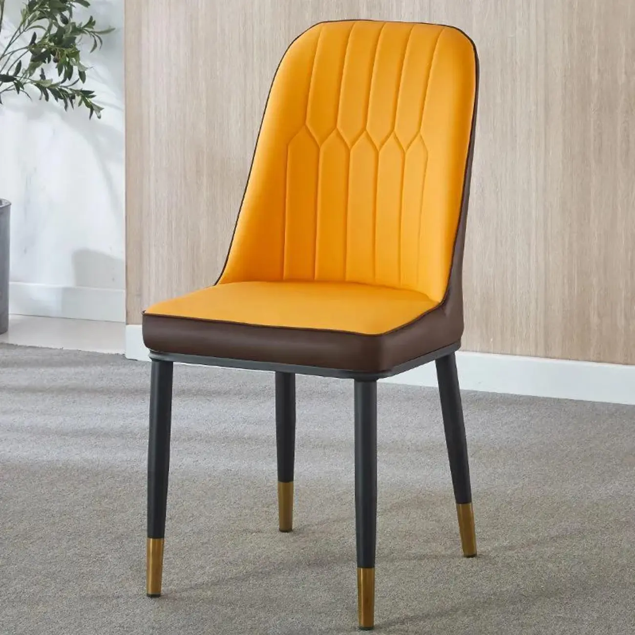 Modern Leather Upholstered Dining Chair with High Back
