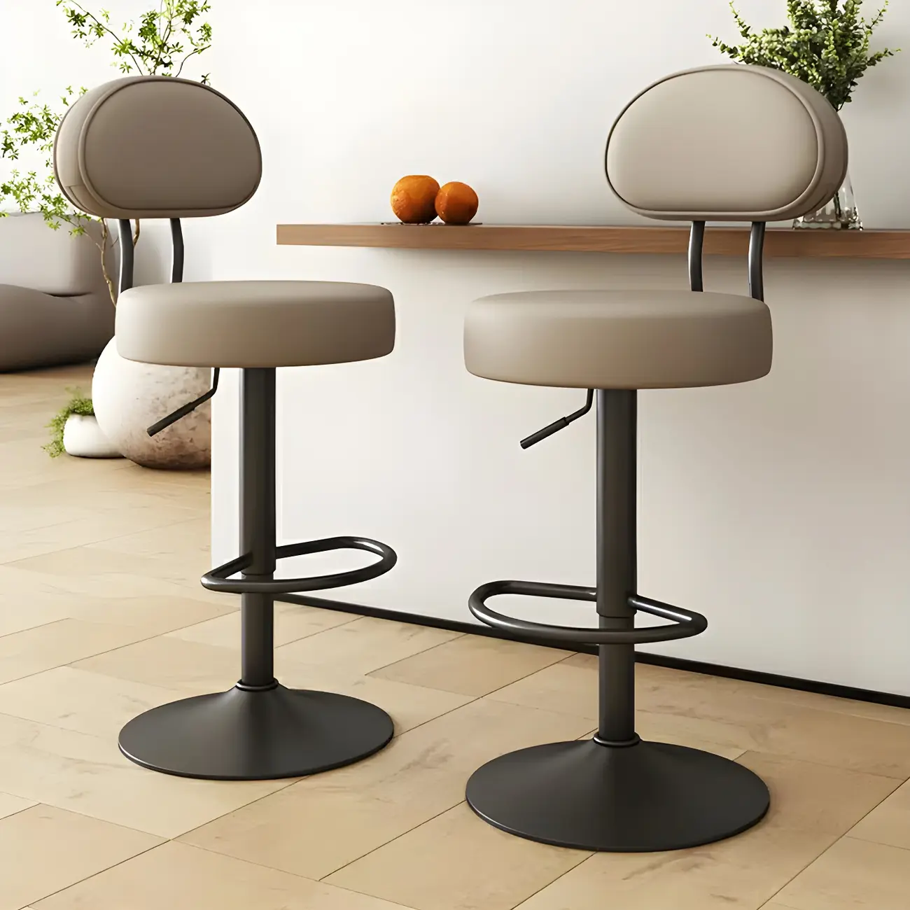 Round Adjustable Faux Leather Bar Stools with Back